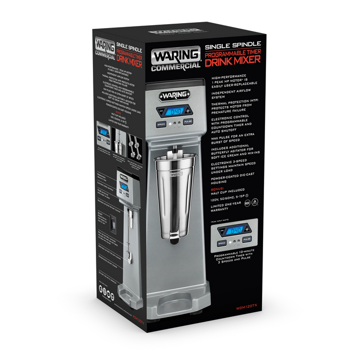 Waring WDM120TX Drink Mixer Single Spindle 1 HP W/Timer Waring