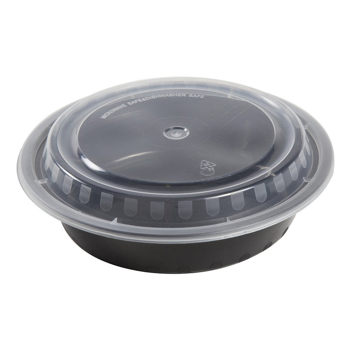 AmerCareRoyal TGCR24B 24 Ounce Black Clear Top Round Polypropylene To Go Combo Container, 150/Case