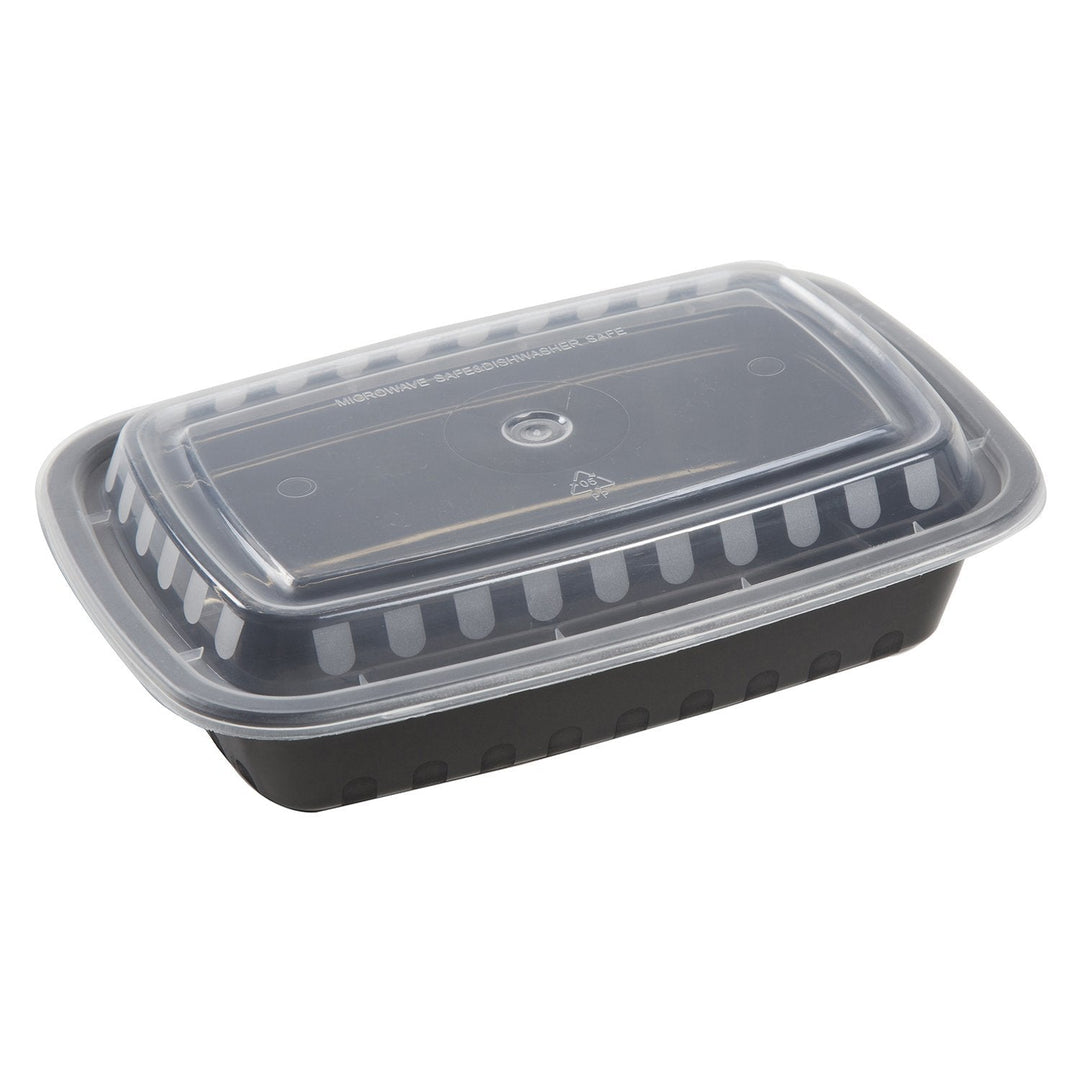 AmerCareRoyal TGCS28B 28 Ounce Black Clear Top Rectangular Polypropylene To Go Combo Container, 150/Case