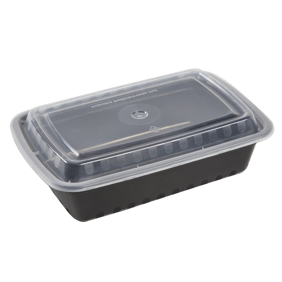AmerCareRoyal TGCS38B 38 Ounce Black Clear Top Rectangular Polypropylene To Go Combo Container, 150/Case AmerCareRoyal