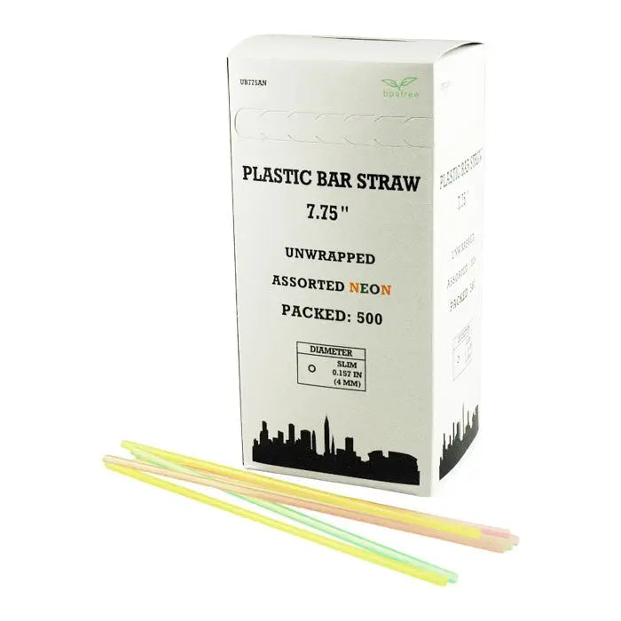 Assorted 7.75" Neon Slim Straws ShopAtDean