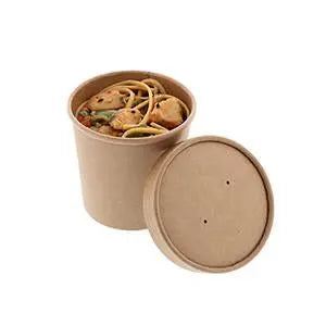 AmerCareRoyal PFC12NCOM 12 Oz Kraft Paper Food Container with Lid AmerCareRoyal
