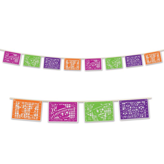 Beistle 00941 Day of the Dead Picado Style Pennant Banner 8" x 12'