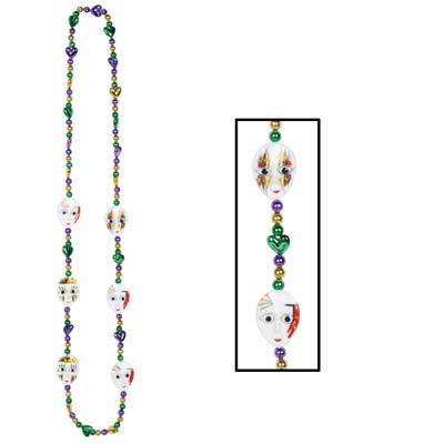 Beistle 50584 Mardi Gras Mime Bead Necklace 42" Beistle