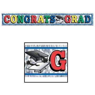 Beistle 50885 8" x 5' Metallic "Congrats Grad"Fringe Banner