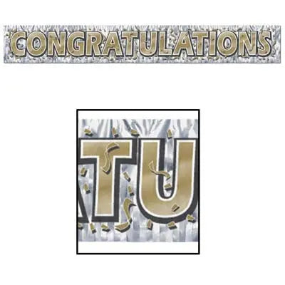 Beistle 50889 8" x 5' Metallic "Congratulations" Fringe Banner Beistle