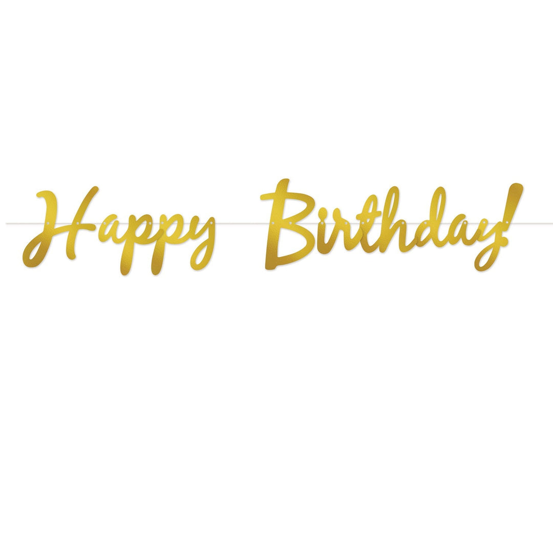 Beistle 53385-GD Foil Happy Birthday Streamer 9" x 5'