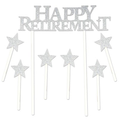 Beistle 57430 Silver Happy Retirement Cake Topper 8.25" x 6"