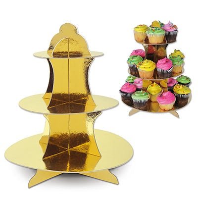 Beistle 59990-GD 13.5" Metallic Gold Foil Cupcake Stand