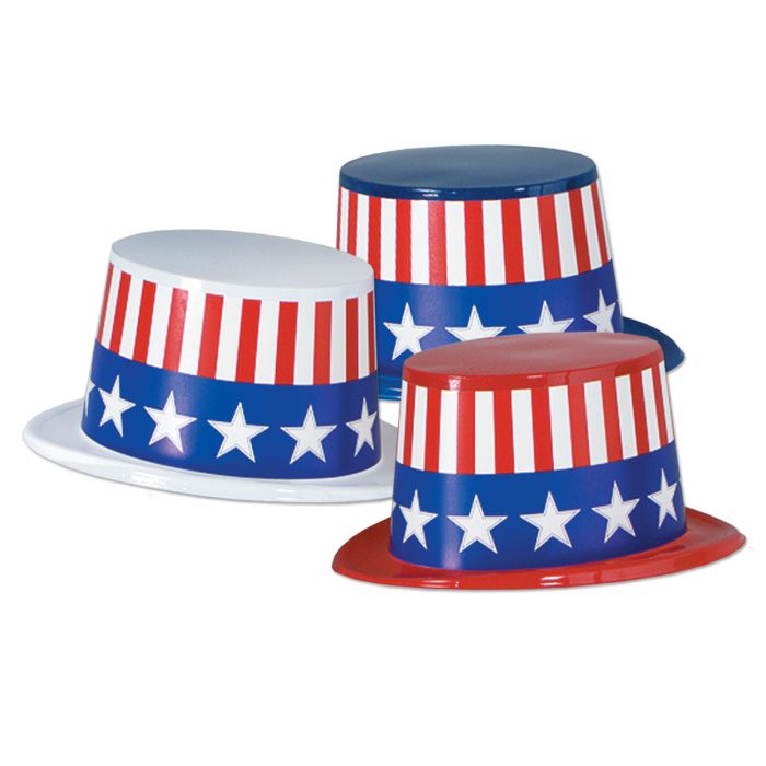 Beistle 66629-25 Red, White and Blue Top Hat Assorted