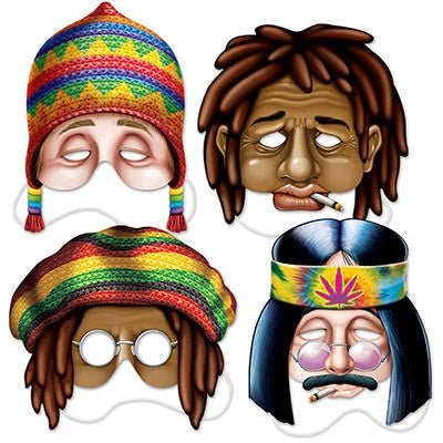 Beistle 66809 Hippie Masks 4 Count 10.5"-11.75"