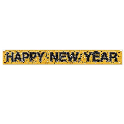 Beistle 80880-GD Gold Metallic Happy New Year Fringe Banner 7.5" x 5'