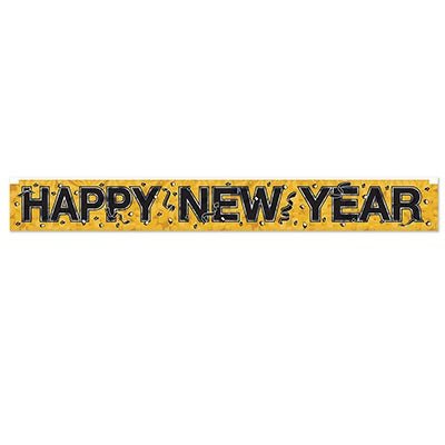 Beistle 80880-GD Gold Metallic Happy New Year Fringe Banner 7.5" x 5' Beistle