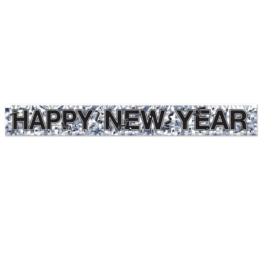 Beistle 80880-S Silver Metallic Happy New Year Fringe Banner 7.5" x 5'