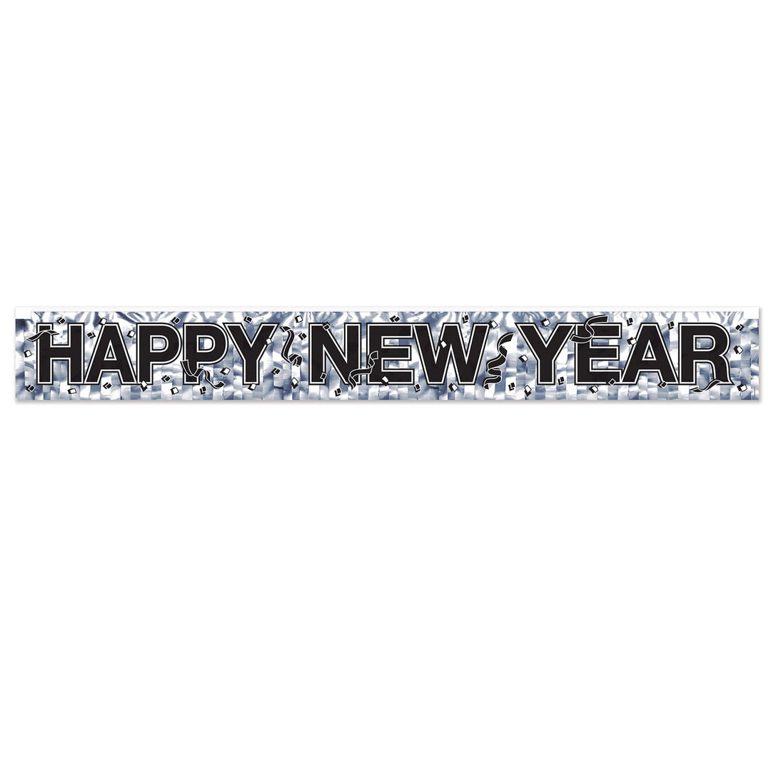 Beistle 80880-S Silver Metallic Happy New Year Fringe Banner 7.5" x 5' Beistle