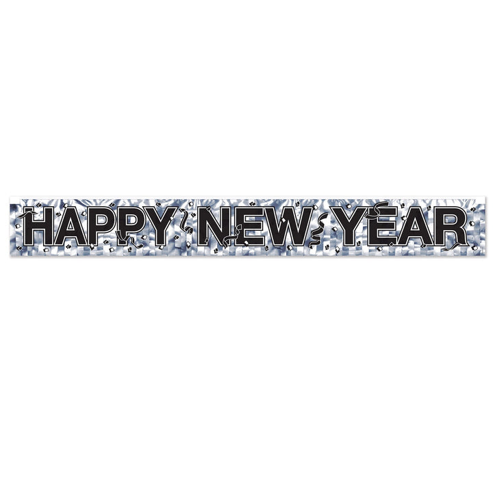 Beistle 80880-S Silver Metallic Happy New Year Fringe Banner 7.5" x 5' Beistle
