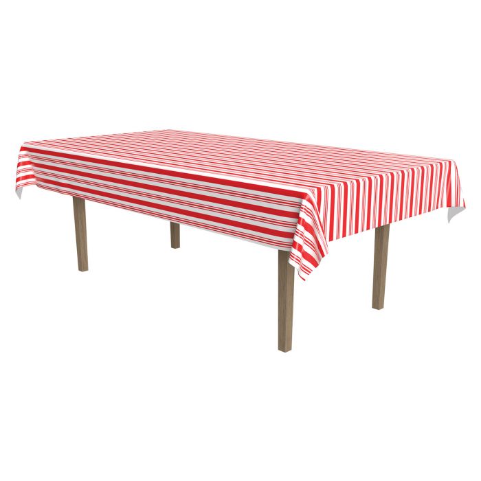 Beistle Peppermint Stripe Plastic Tablecover 108" x 54" Beistle