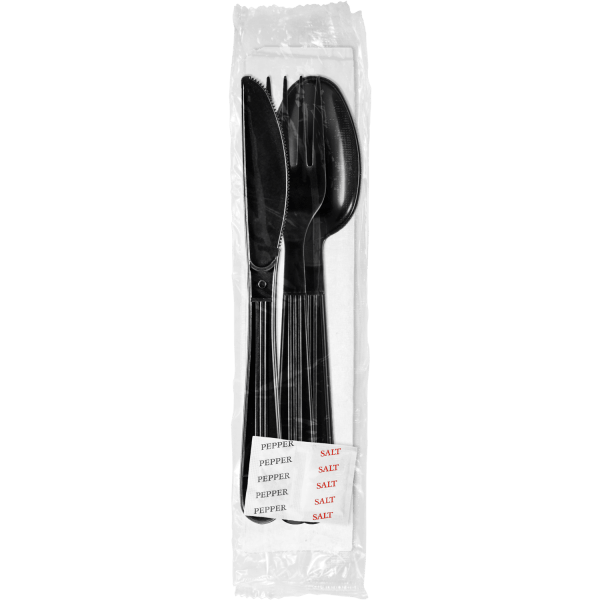 Berk 1138900 Heavy Weight Polystyrene Black Knife/Fork/Teaspoon/Napkin/Salt/Pepper Kit 250/Case Berk Enterprises