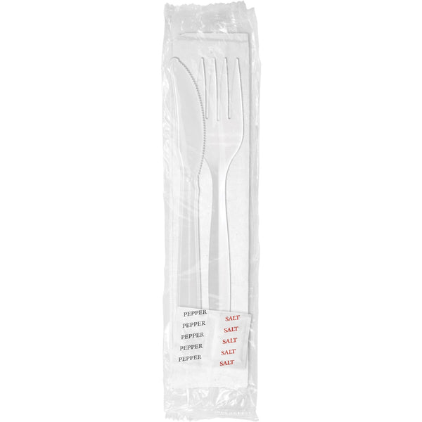Berk BS1290S/P Medium Weight White Knife/Fork/Napkin/Salt/Pepper Polypropylene Kit 250/Case Berk Enterprises