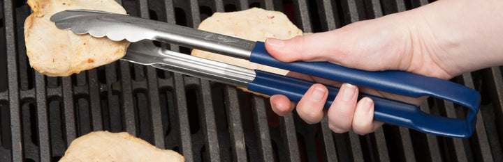 Vollrath 4781230 Stainless Steel One-Piece Scalloped Tongs with Blue Kool-Touch Handle 12" Vollrath