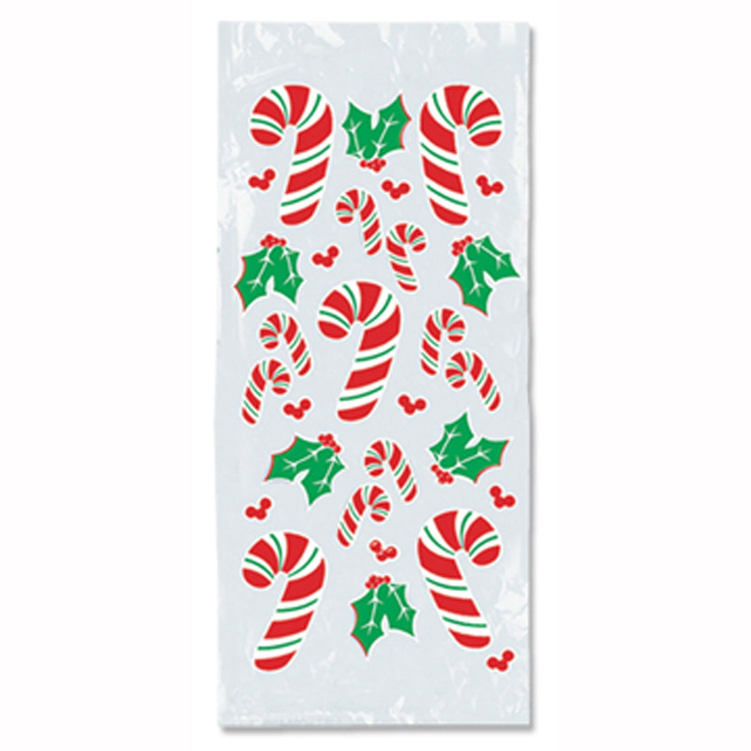 Candy Cane & Holly Cello Bags 4" x 9" x 2" - 25 Count