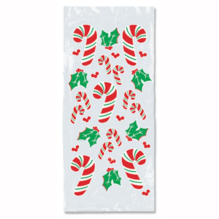 Beistle Candy Cane & Holly Cello Bags 4" x 9" x 2" - 25 Count Beistle