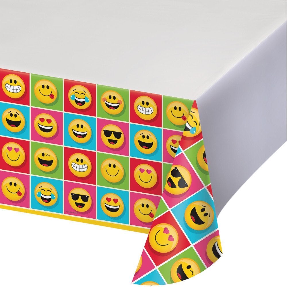 Creative Converting 322175 54" X 108" Plastic Show Your Emojions Table Cover