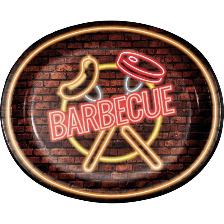 Creative Converting 363070 10" x 12" Neon BBQ Paper Platter