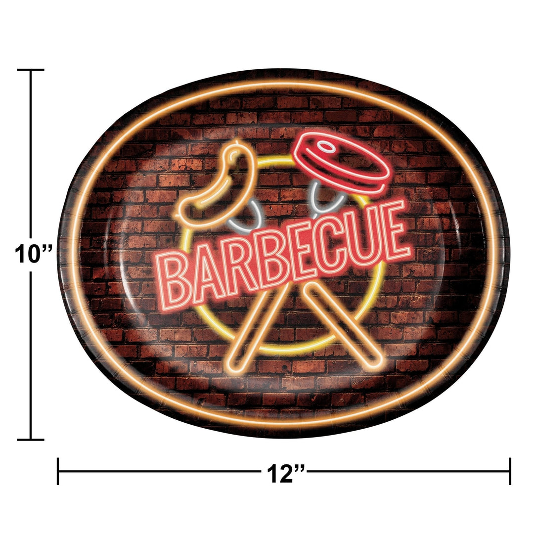 Creative Converting 363070 10" x 12" Neon BBQ Paper Platter Creative Converting