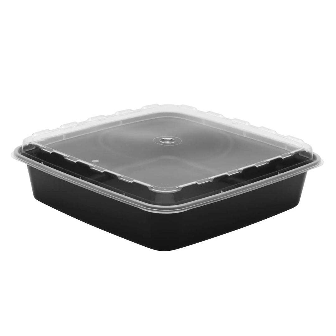 CuBE CR-1047B 48 Oz Black Bottom Square Container With Lid 100/Case CuBE