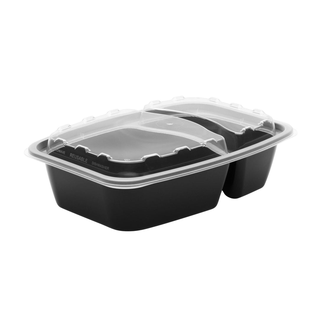 CuBE CR-M2932B 28 Oz 2-Compartment Black Bottom Rectangle Container With Lid 150/Case