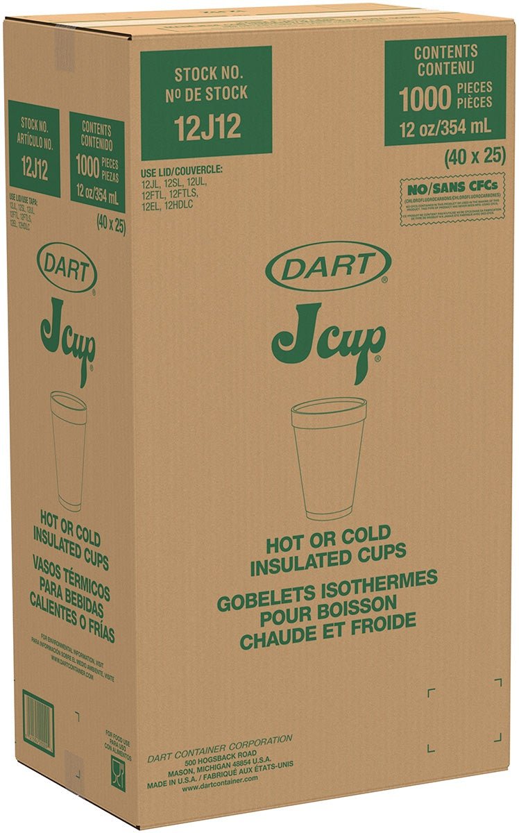 12 oz. Dart 12J12 Foam Cups - Pak-Man Food Packaging Supply