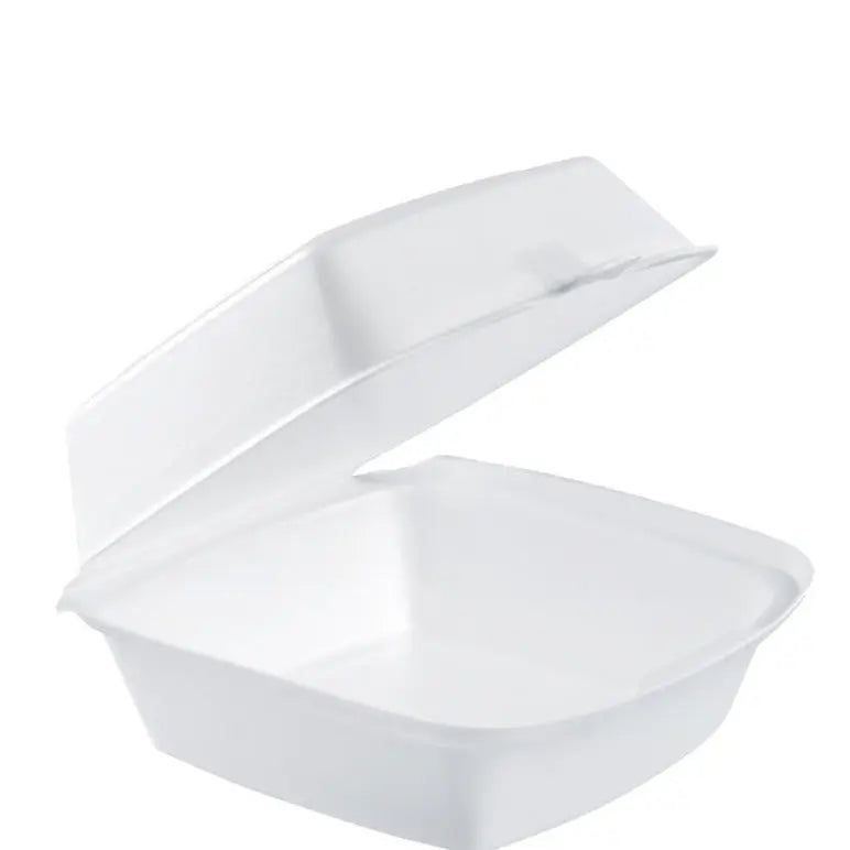 Dart 60HT1 6" White Foam Hinged Lid Container Dart