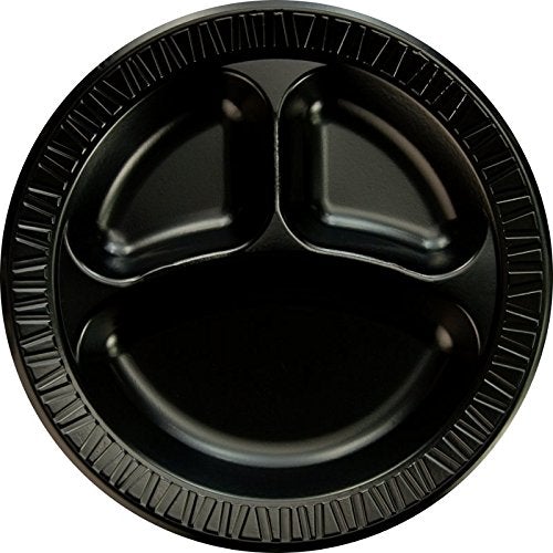 Dart 9CPBQ 9" Black Laminated Sectioned Foam Plate