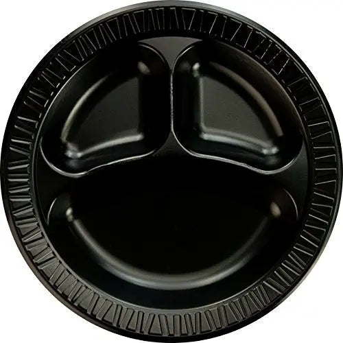 Dart 9CPBQ 9" Black Laminated Sectioned Foam Plate Dart