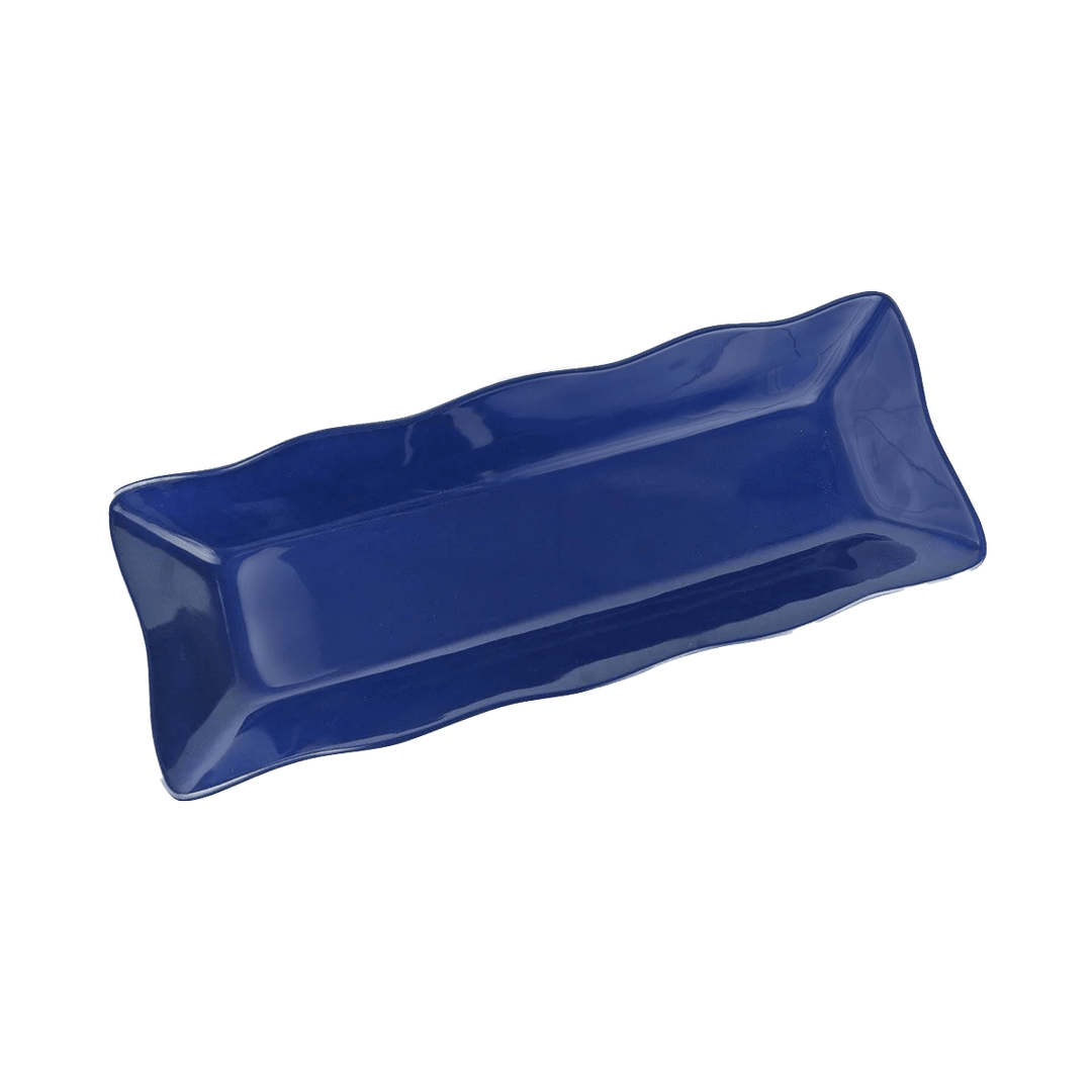 EGS M717S-BL 17.5 x 6.5" Blue Rectangle Scalloped Tray