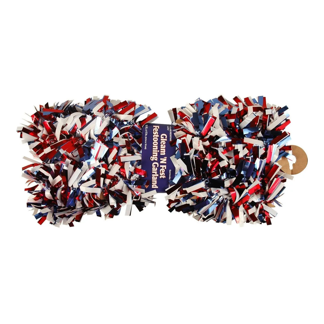 Beistle Gleam 'N Fest 50281-RWB Patriotic Festooning Garland 15' X 4" Beistle