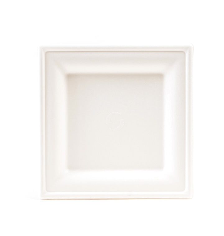Greenwave GS-P010 White Square Compostable Plate 10x10 Greenwave