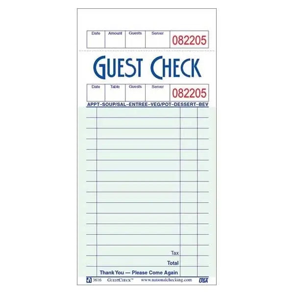 Guestcheck G3616 3.5 X 6.75 1 Part Medium Paper/Board Check National Checking