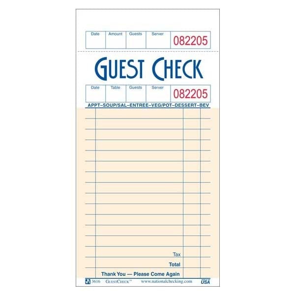 Guestcheck 3.5 X 6.75 1Pt Paper Check (S3616) 50 Books/Case