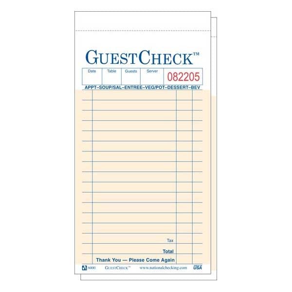 Guestcheck 3.5 X 6.75 2Pt Paper W/Carbon (S6000) 50 Books/Case