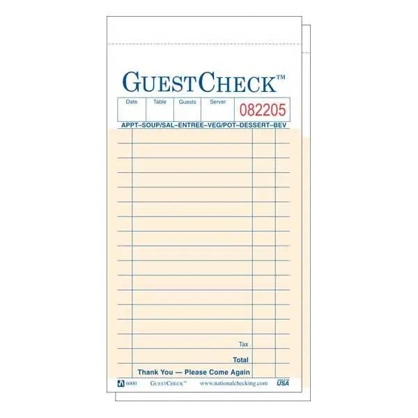 Guestcheck 3.5 X 6.75 2Pt Paper W/Carbon (S6000) 50 Books/Case