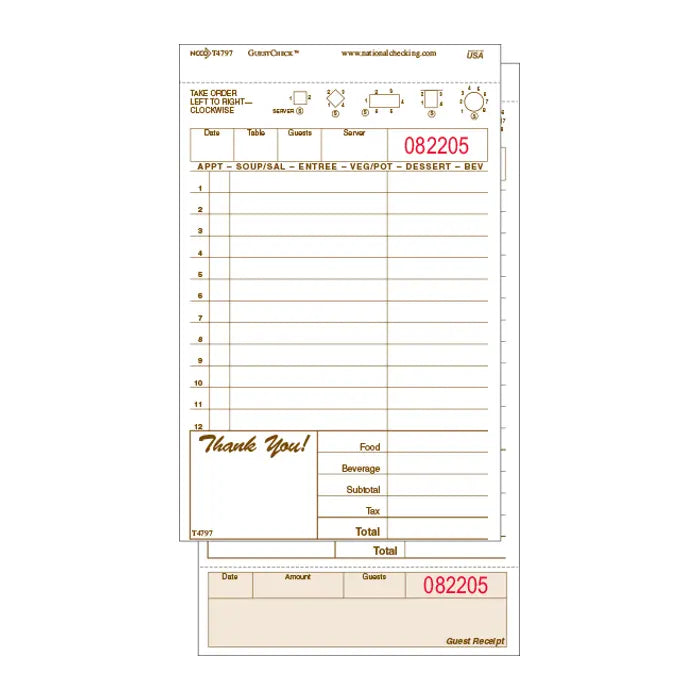 Guestcheck T4797SP 4.25 X 7.75 2 Part Medium-Wide Carbonless Paper/Board Check National Checking