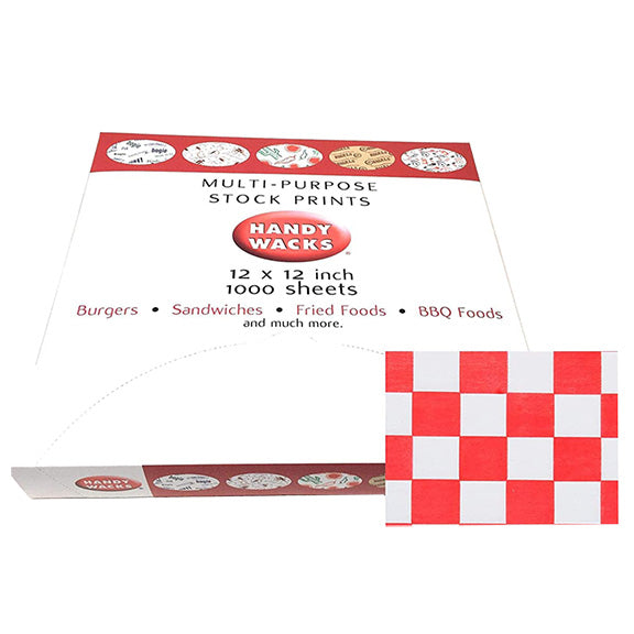 Handy Wacks FDP12RC 12" x 12" Red/White Checkered Pattern Wax Deli Paper Sheets