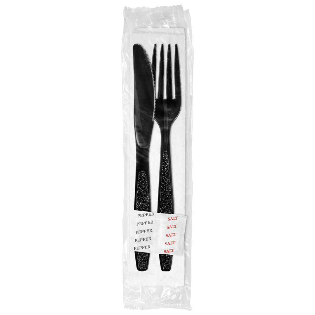 Heavy Weight Black Cutlery Kit Fork/Knife/Salt/Pepper/Napkin 500/Case