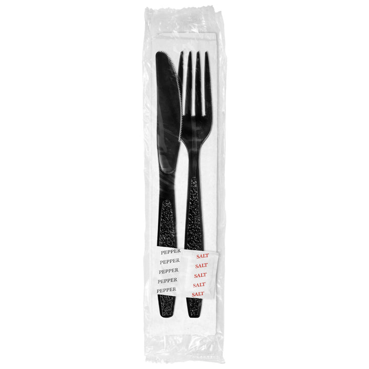 Heavy Weight Black Cutlery Kit Fork/Knife/Salt/Pepper/Napkin 500/Case Berk Enterprises