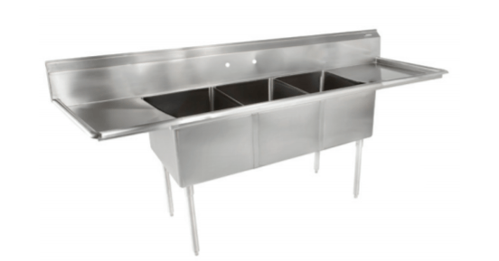 John Boos E3S8-1812T18-X 90" Three Compartment Sink With 2 Drainboards