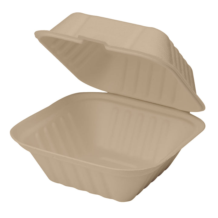 Inno Pak 6" x 6" Natural Bagasse Hinged Container