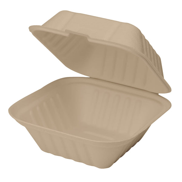 Inno-Pak 6" x 6" Natural Bagasse Hinged Container