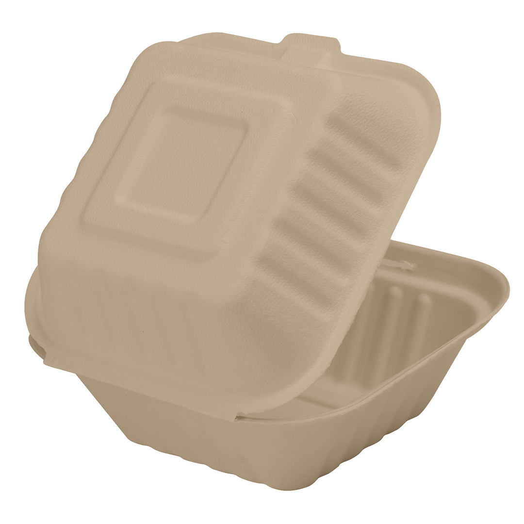 Inno Pak 6" x 6" Natural Bagasse Hinged Container